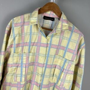 Vintage Hunters Glen‎ Flannel Shirt Top Womens 16 Yellow Blue Pink Plaid Cotton